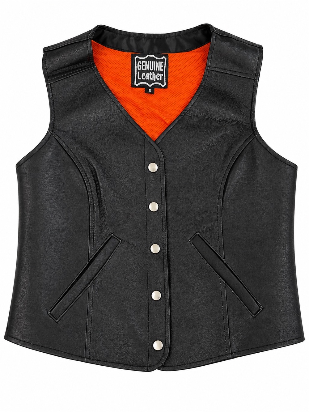 Genuine Leather Moto Vest - Orange Mesh Lining - Sz SM